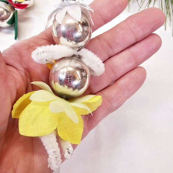 4 Vintage Pipe Cleaner & Glass? Figures People Christmas Ornaments Decorations - Picture 8 of 15